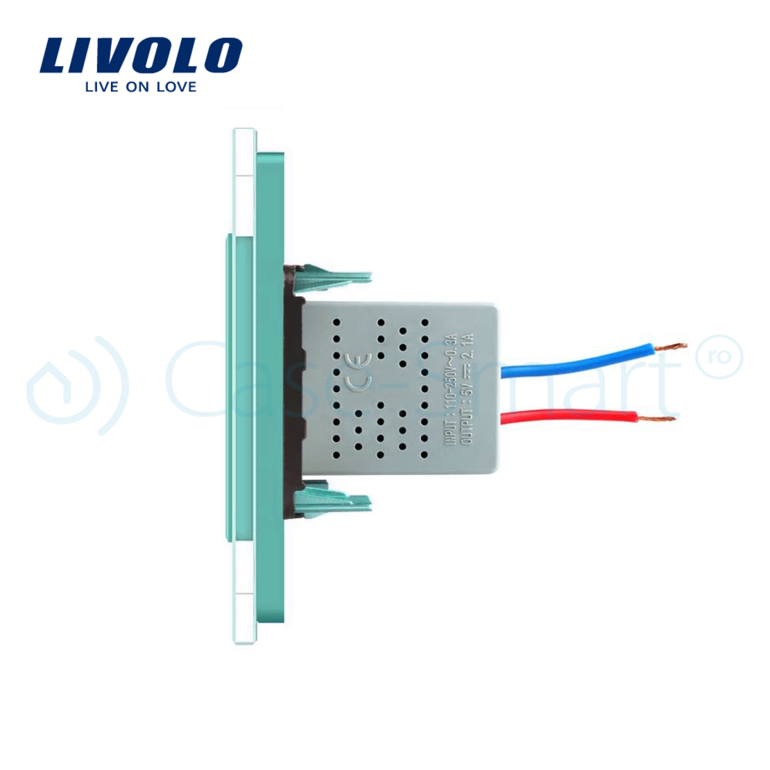 Priza USB Livolo cu rama din sticla, verde