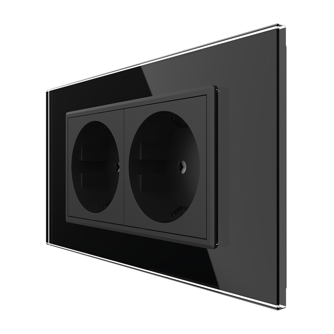 Priza dubla Livolo cu rama din sticla 4M, standard Italian, Serie noua, negru