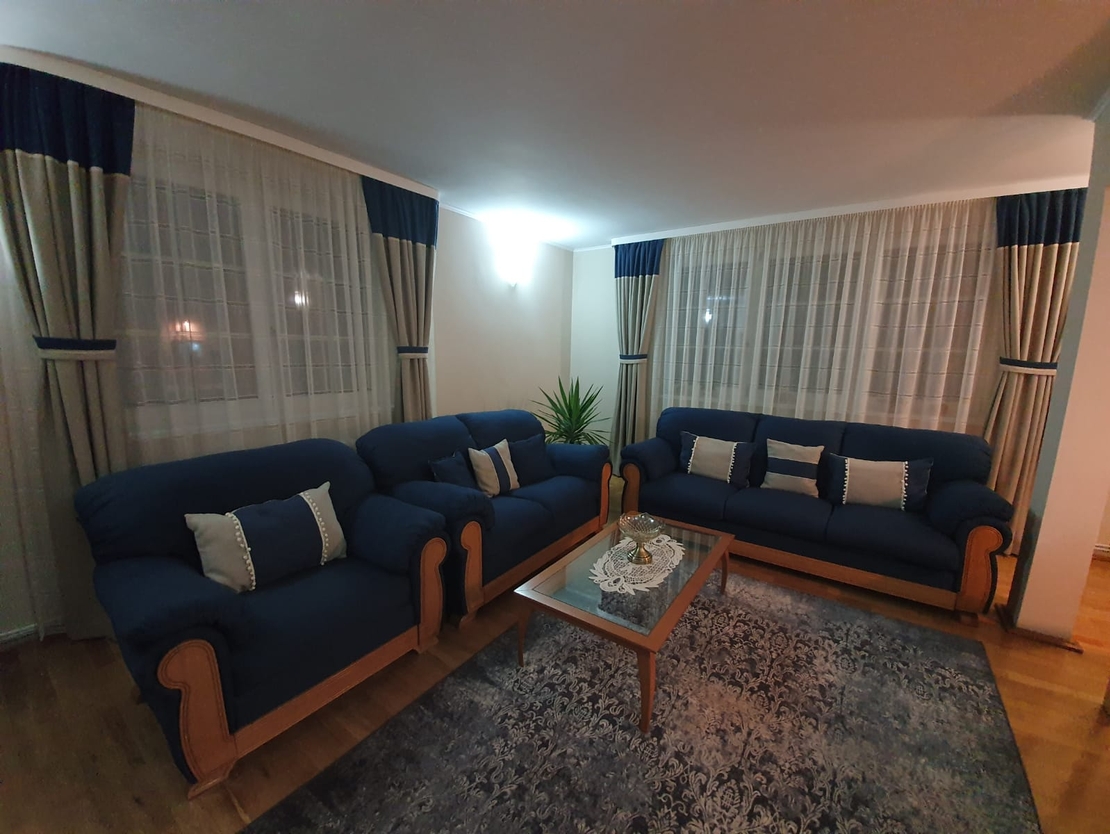 Draperii şi perdele living combinaţie gri-albastru închis