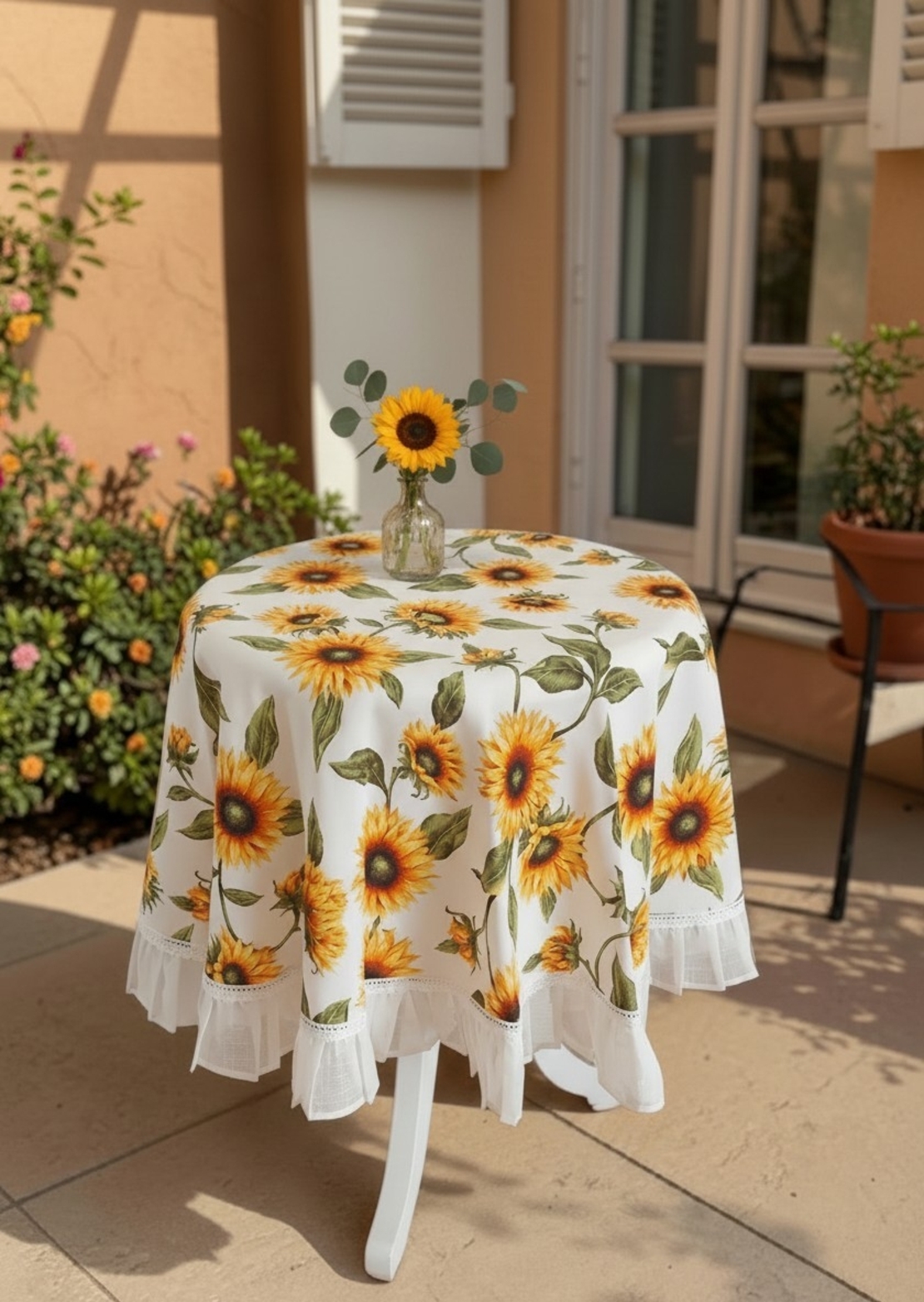 Faţă de masă rotundă cu floarea-soarelui LINA