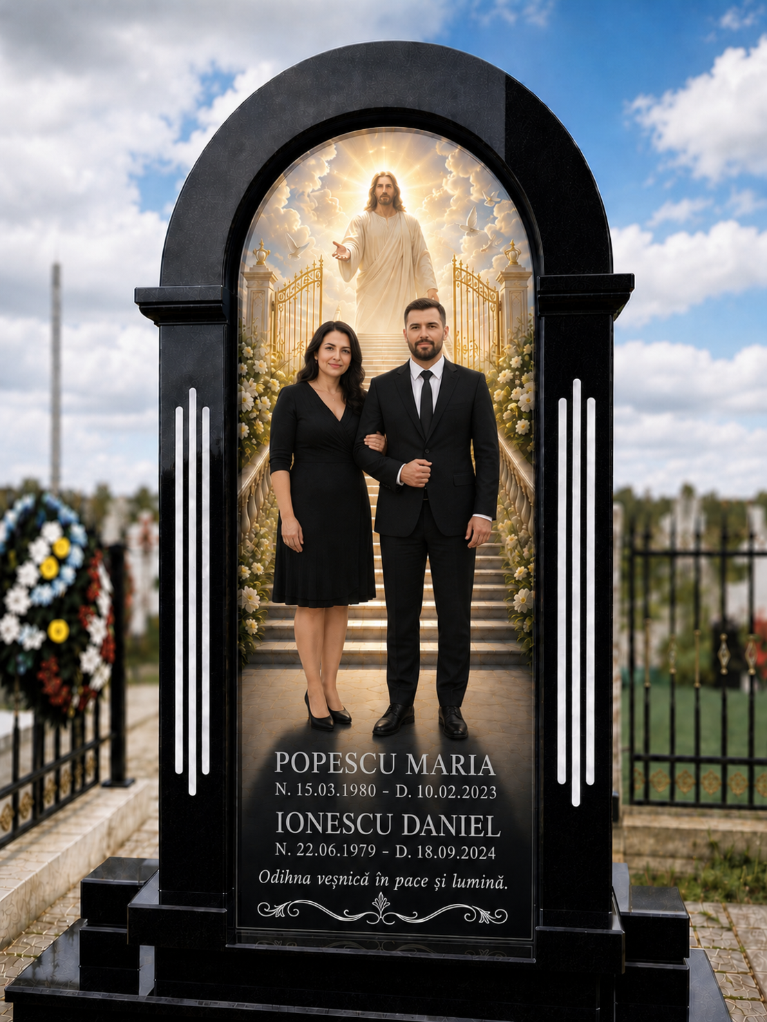GRA-1939 CRUCE DIN GRANIT NEGRU MASIV PERSONALIZAT