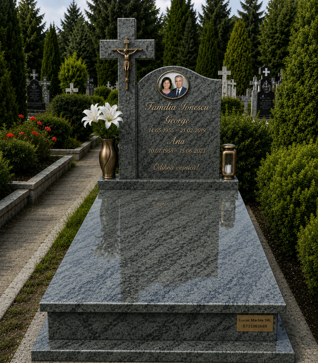 GRA-1986 MORMANT DUBLU MASIV GRANIT VERDE OLIVIA