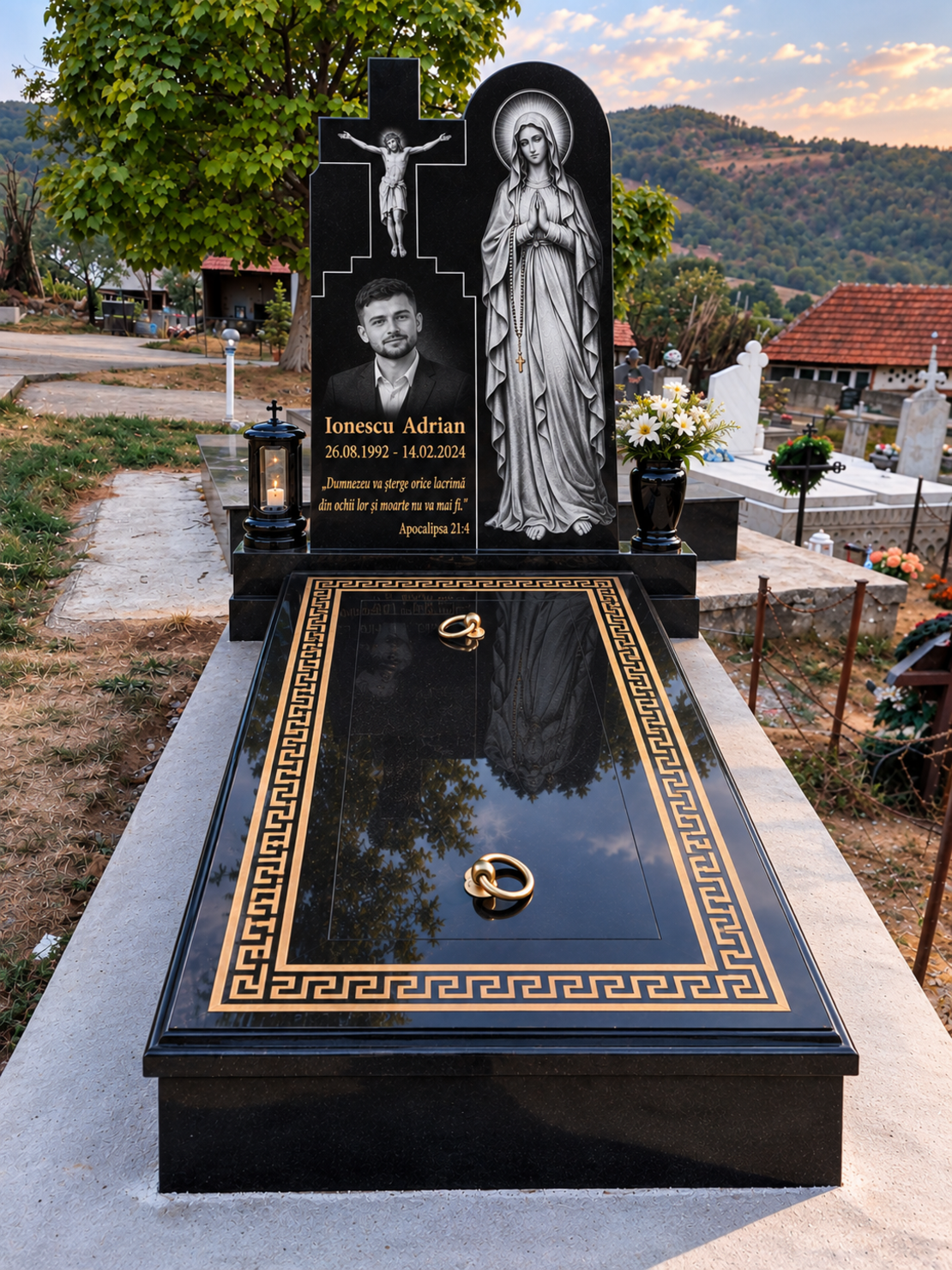 REF-2088 MORMANT MASIV 5 CM  GRANIT NEGRU  CU DESIGN DEOSEBIT