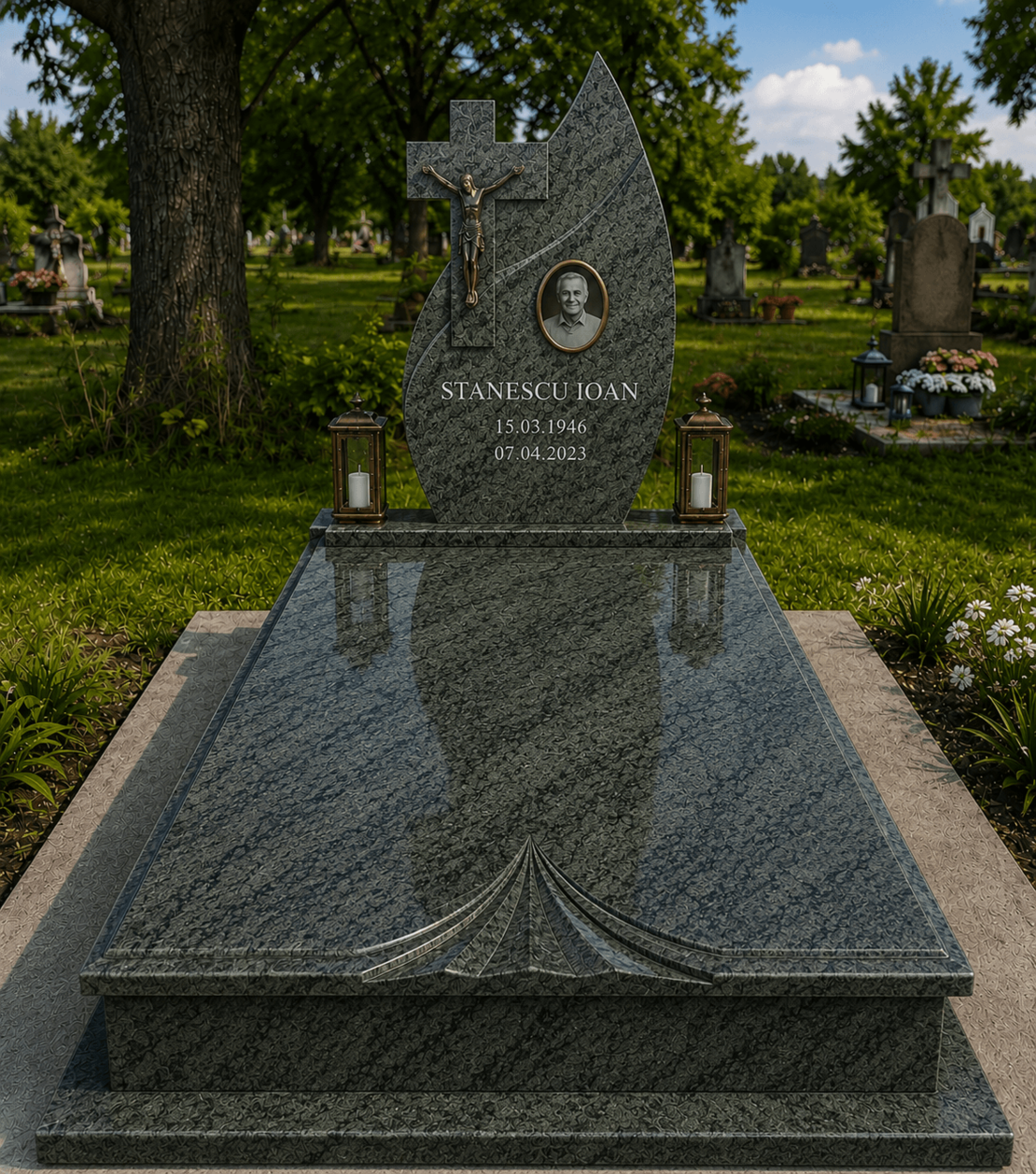 GRA-1994 MORMANT SIMPLU GRANIT VERDE OLIVIA CU CAPAC