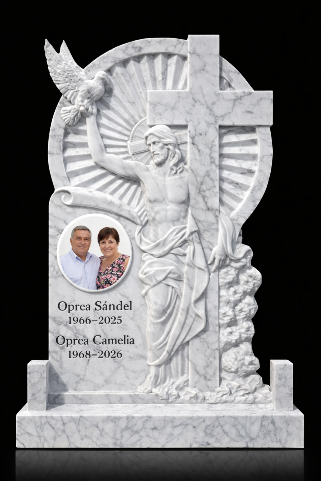 MAR-1894 MONUMENT FUNERAR DIN MARMURA CU DOMNUL IISUS SI PORUMBEL