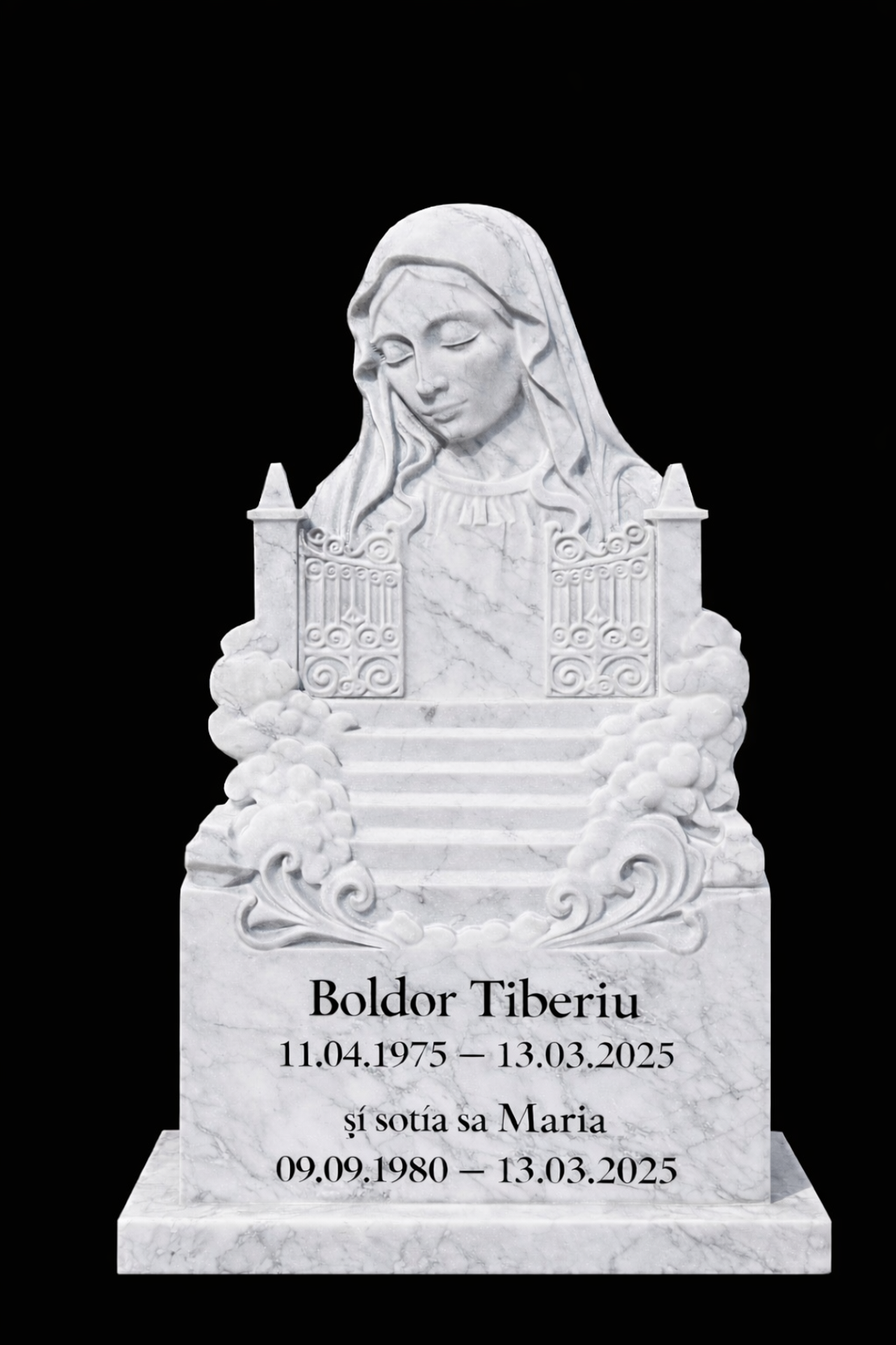 MAR-1876 MONUMENT FUNERAR DIN MARMURA CU SCULPTURA MAICA