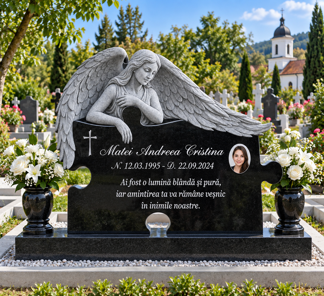GRA-2070 MONUMENTFUNERAR GRANIT NEGRU CU GRAVURA INGER