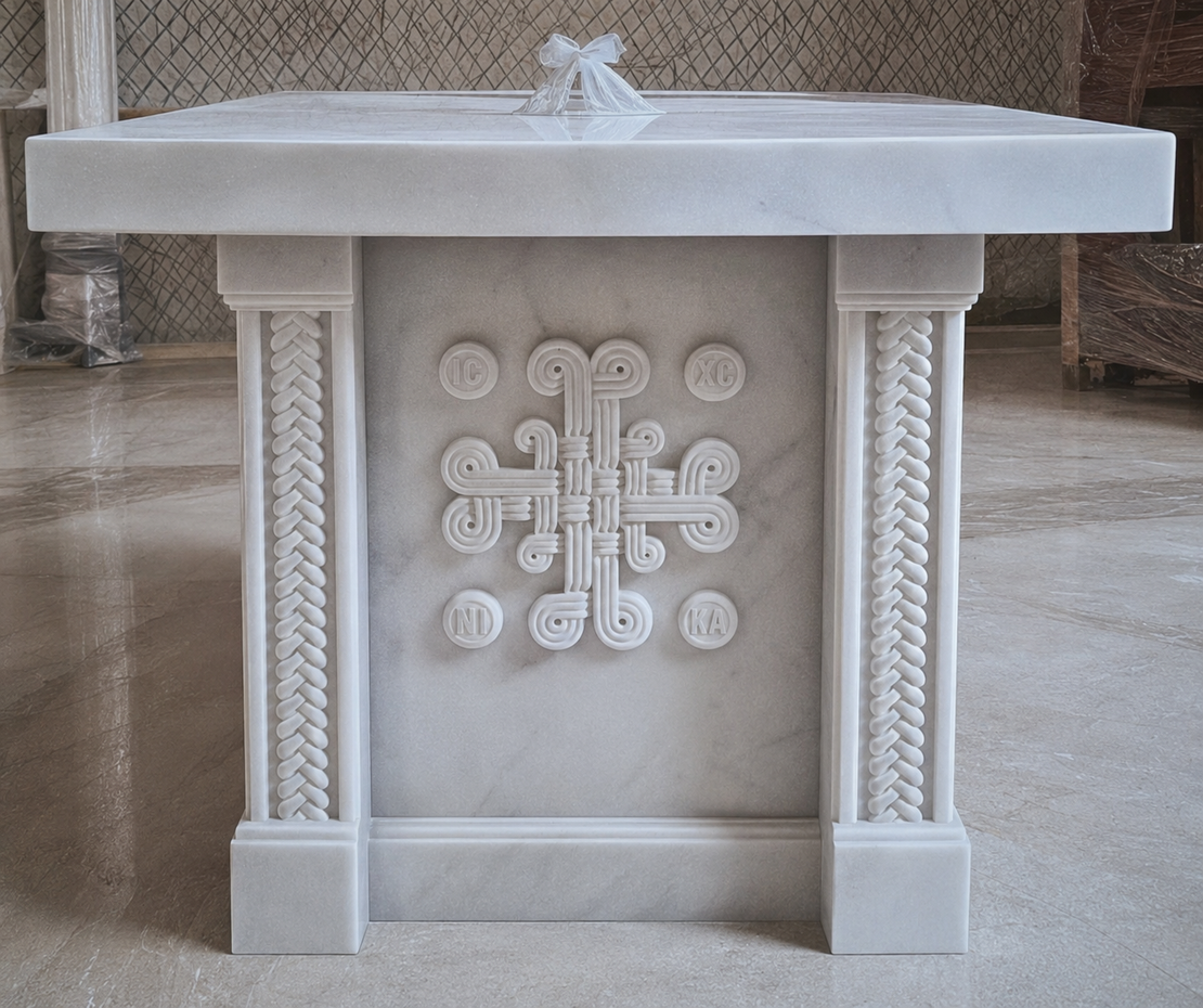 DIV-2050 MASA ALTAR  DIN MARMURA ALBA MASIV VEDERE FATA