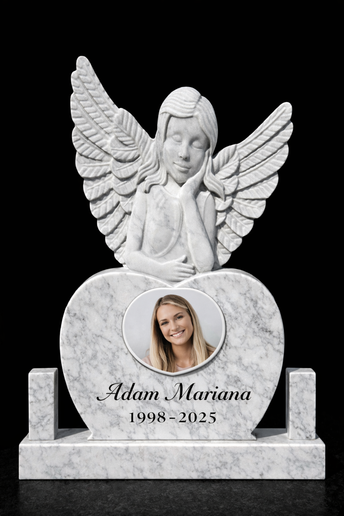 MAR-1865 MONUMENT FUNERAR DIN MARMURA CU INGERAS  SI INIMA