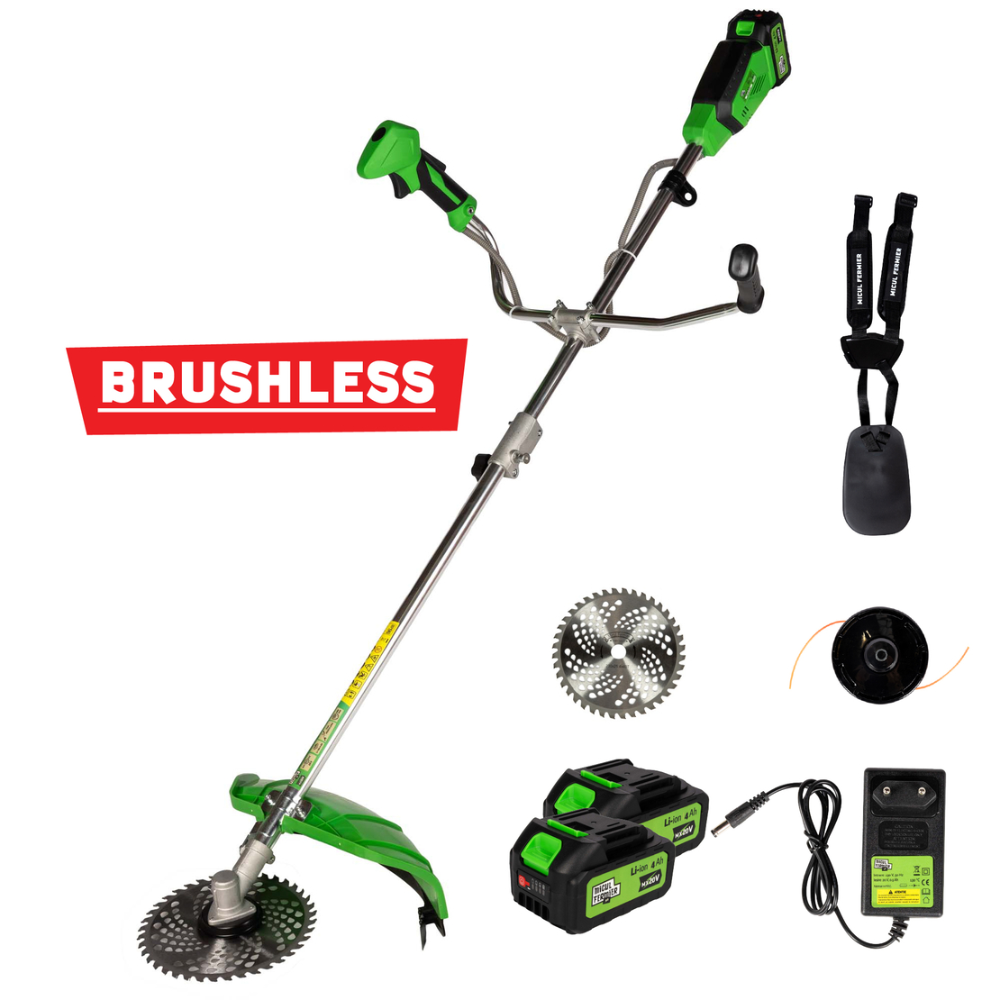Motocoasa (Trimmer) electrica Micul Fermier 20V, 2 acumulatori 4Ah, maner dublu, motor fara perii