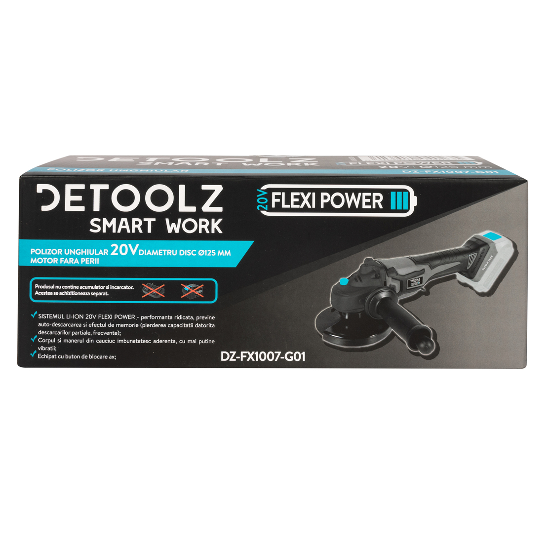 Polizor unghiular Detoolz 20V, diametru disc Ø125, motor fara perii