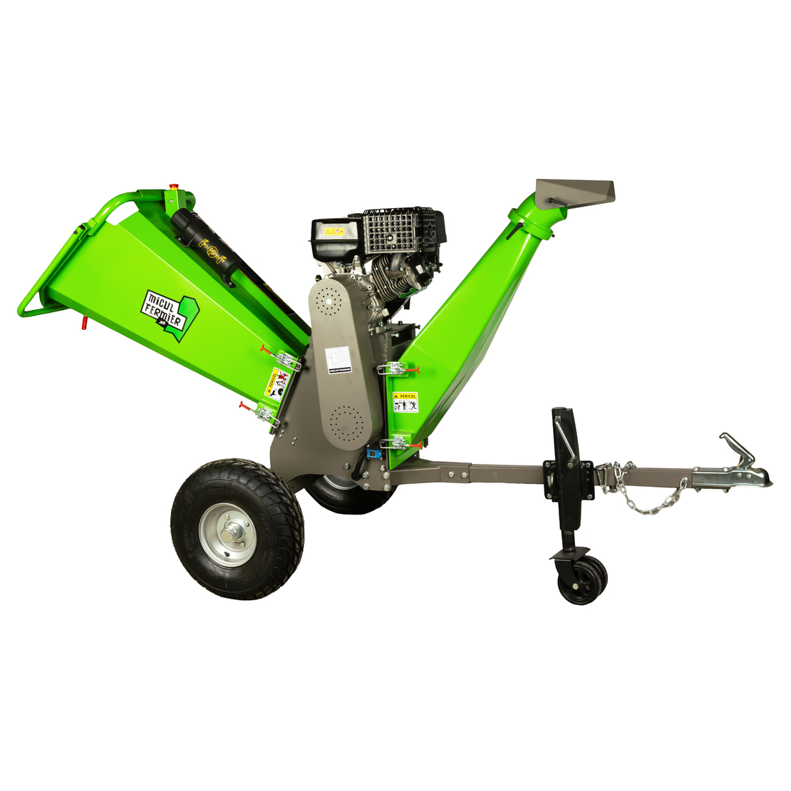 Tocator de crengi Micul Fermier, motor benzina 15 CP, cu carlig de remorcare, 150 mm diametru maxim de taiere, pentru rumegus