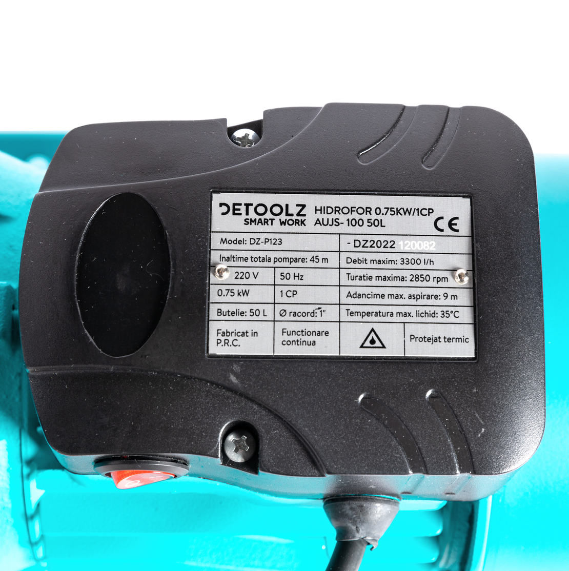 Hidrofor Detoolz 0.75 kW, debit 3300l/h, inaltime de pompare 45m, carcasa pompa inox, volum butelie 50 litri