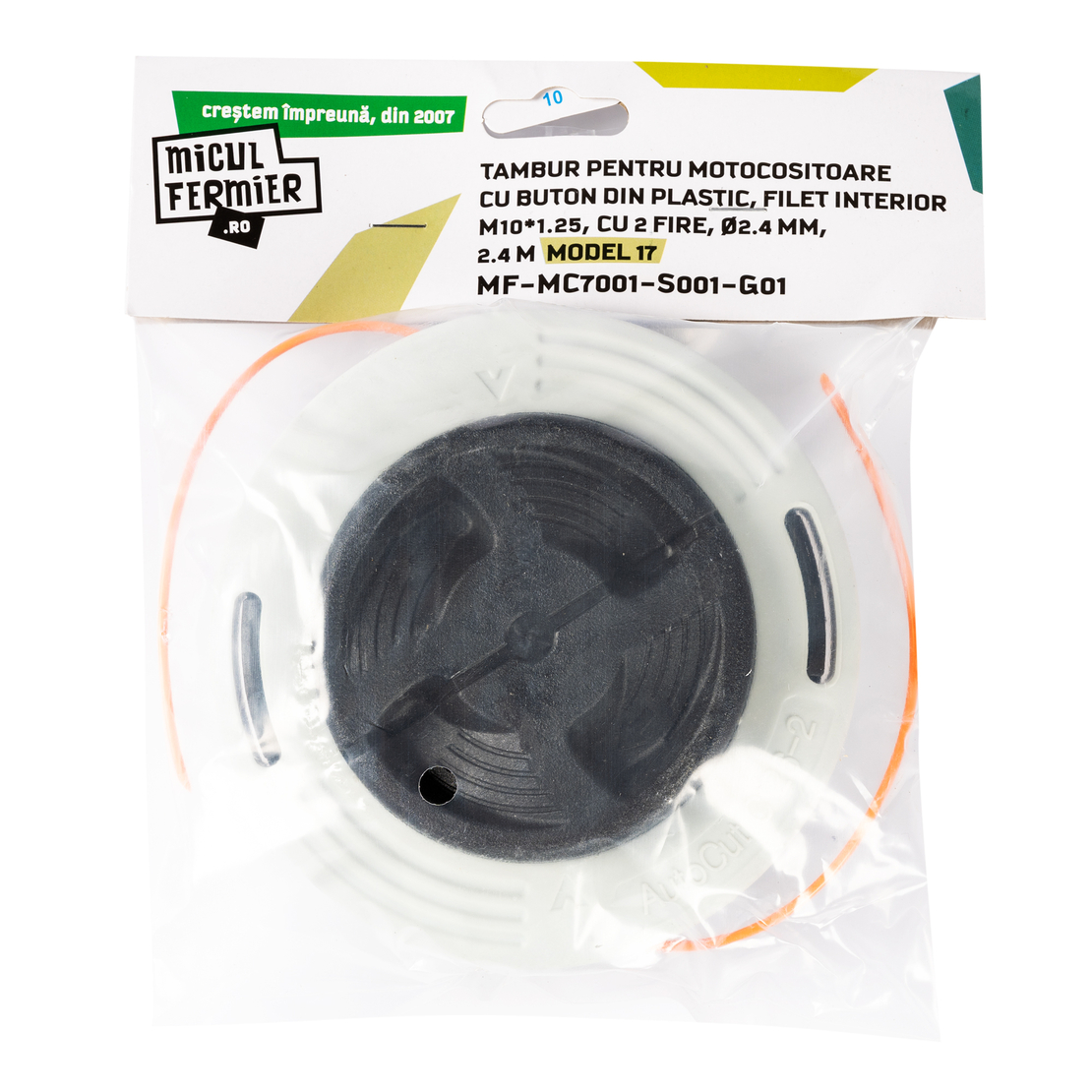 Tambur Micul Fermier, filet M10*1.0, 2 fire, 2.4mm*2.4m, buton plastic, Model 17