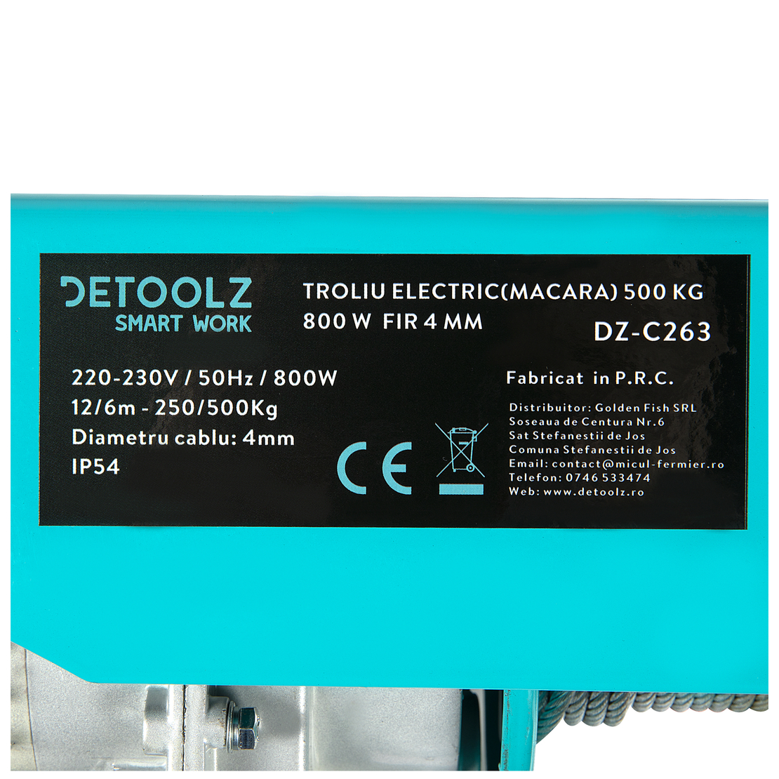 Troliu electric (macara) 500kg 800W fir 4mm
