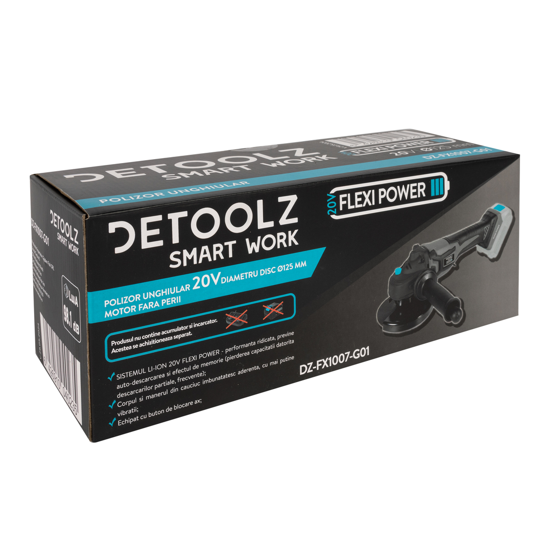 Polizor unghiular Detoolz 20V, diametru disc Ø125, motor fara perii