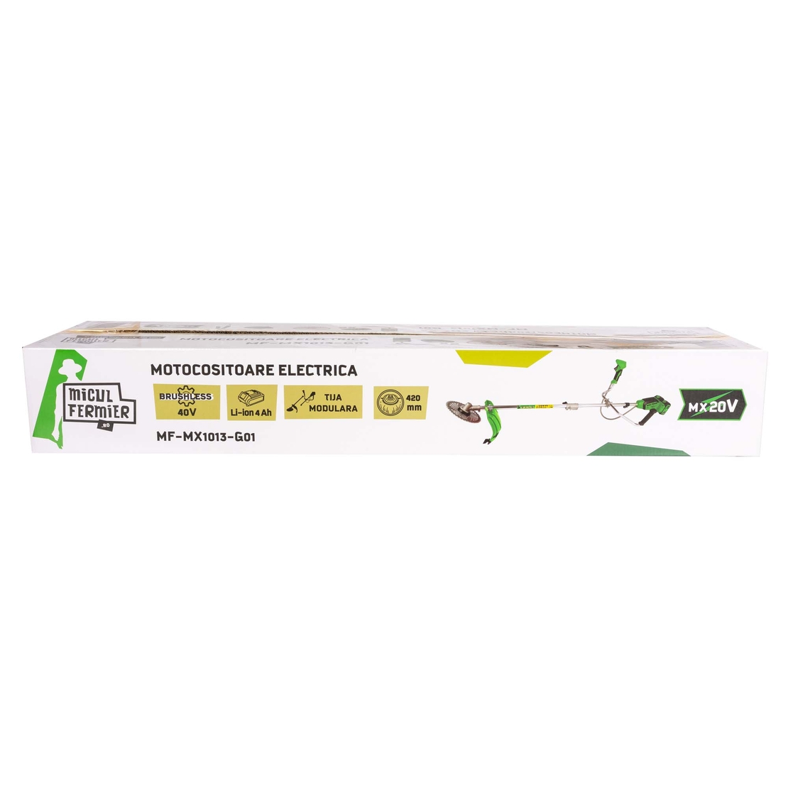 Motocoasa (Trimmer) electrica Micul Fermier 2x20V, 2 acumulatori 4Ah, maner dublu, motor fara perii