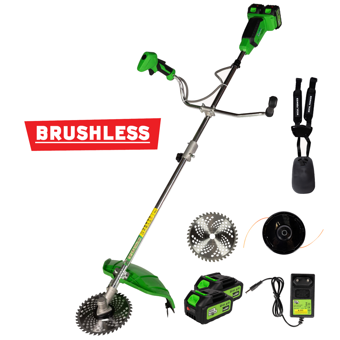 Motocoasa (Trimmer) electrica Micul Fermier 2x20V, 2 acumulatori 4Ah, maner dublu, motor fara perii