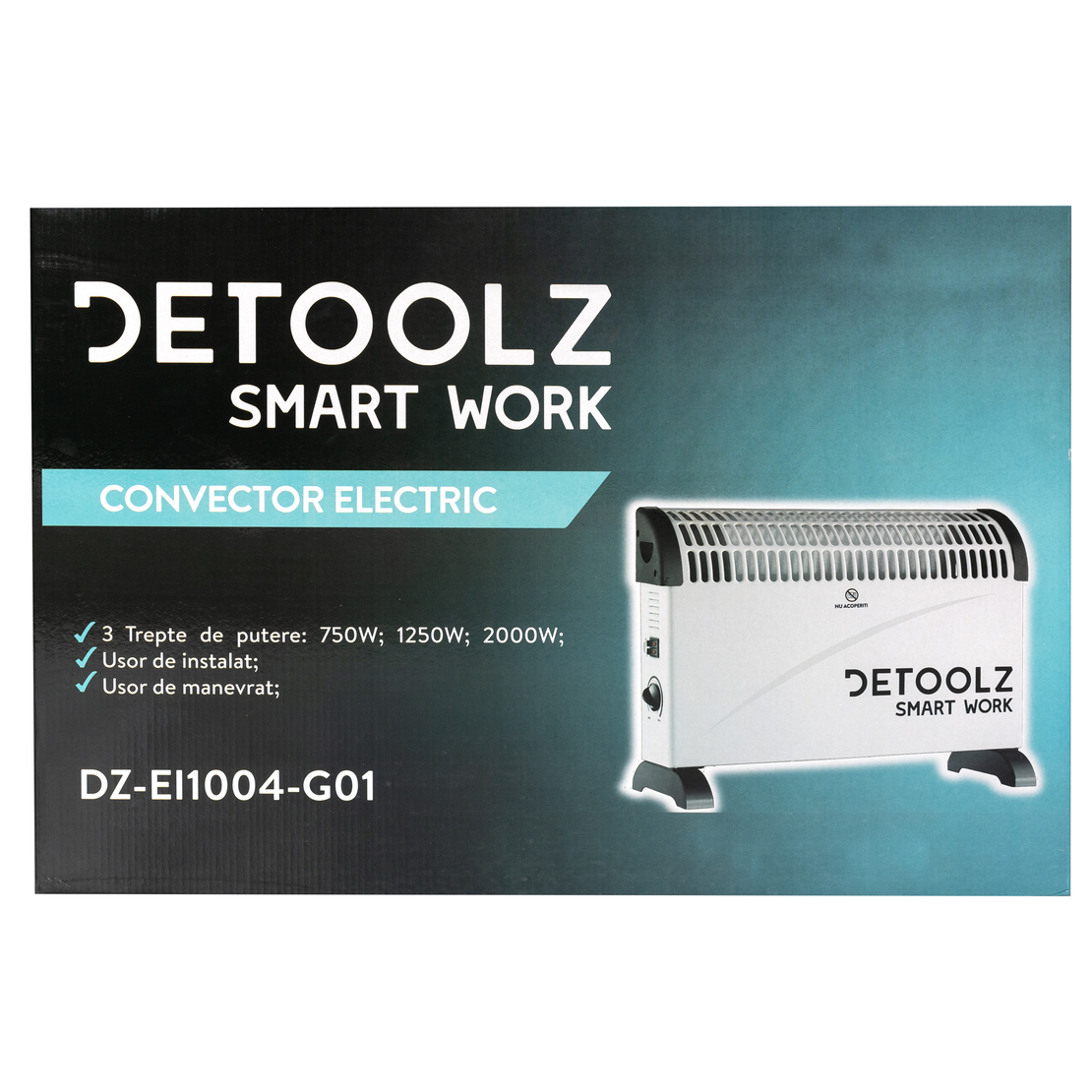 Convector electric Detoolz, 2KW, 3 trepte de putere, cu termostat reglabil