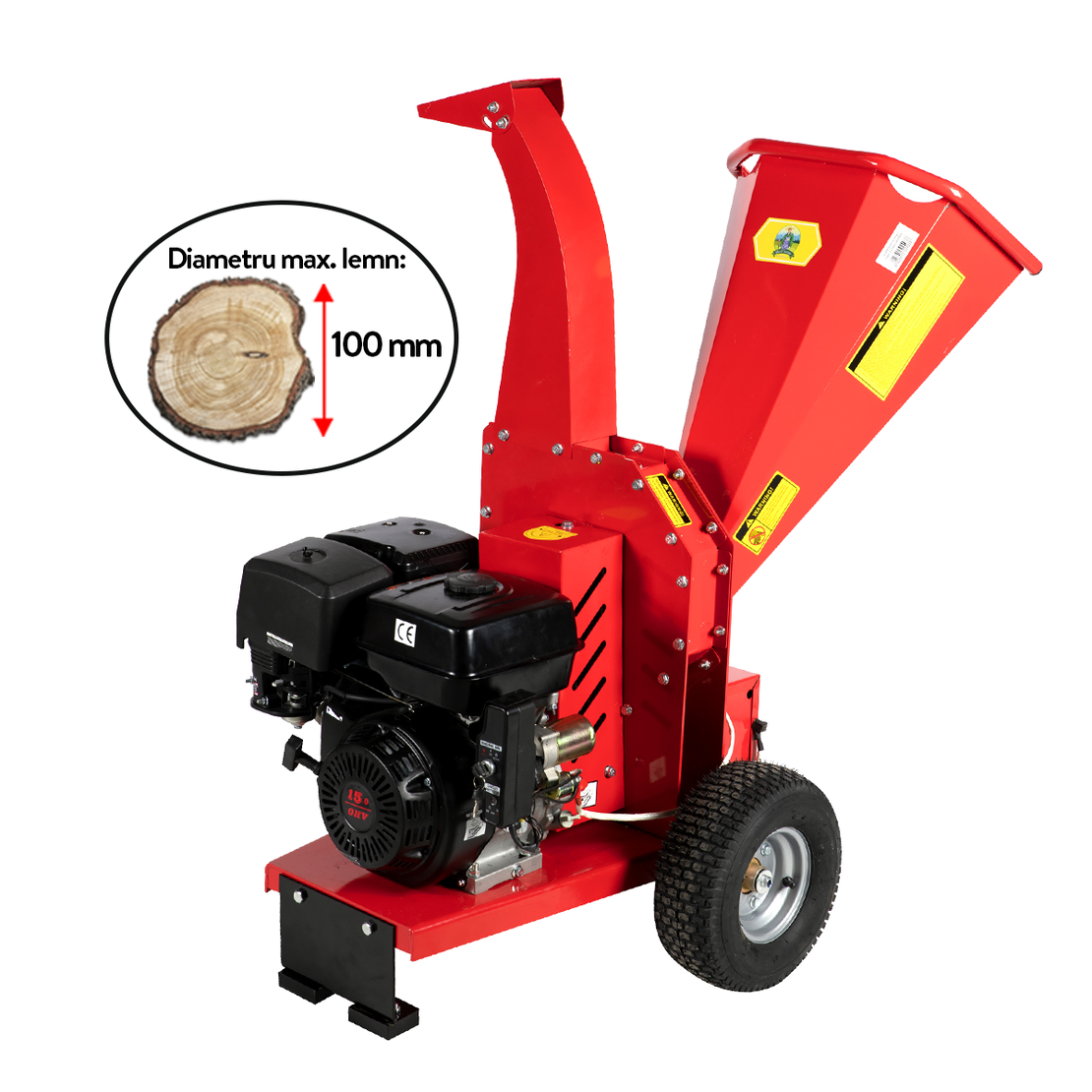 Tocator pentru crengi Micul Fermier, Ø100mm, motor benzina 15CP, pornire electrica, alimentare orizontala, pentru rumegus