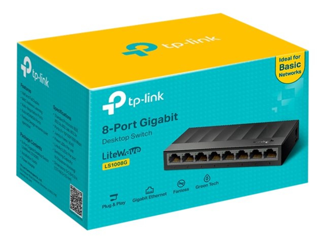 Switch TP-Link LiteWave LS1008G – 8 porturi Gigabit, Plug & Play, Carcasă metalică