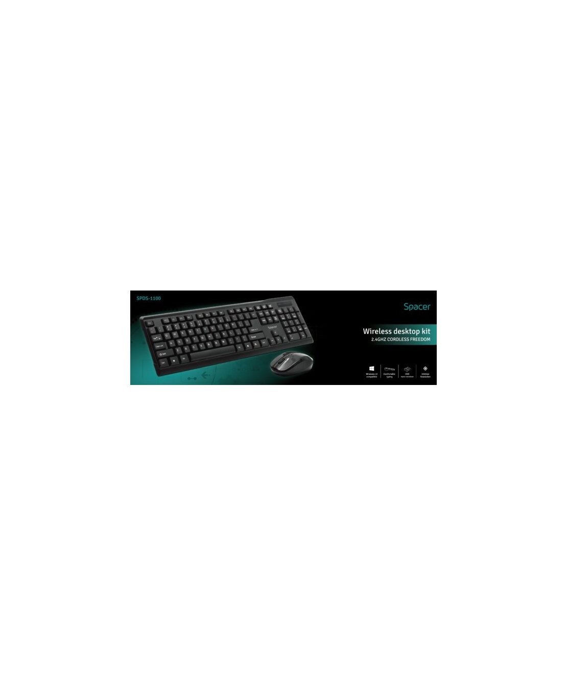 Kit Wireless SPACER – Tastatură + Mouse Wireless, Negru (SPDS-1100)