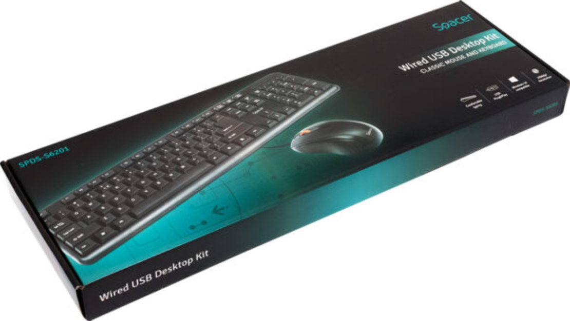 Kit SPACER USB Tastatură + Mouse Optic, Cablat, Negru (SPDS-S6201, SPKB-S62 + SPMO-F01)