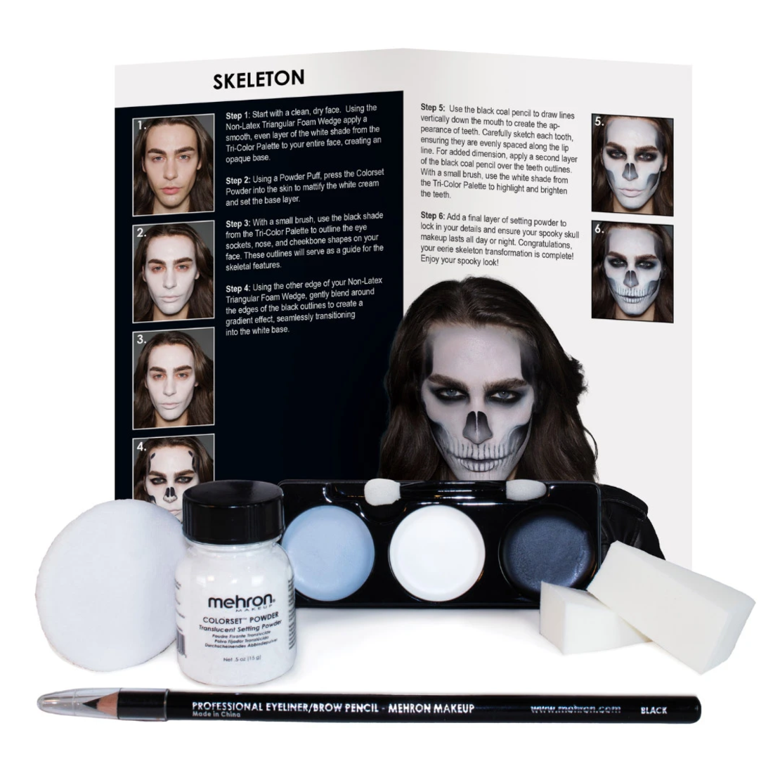 MEHRON Skeleton Professional Makeup Kit – Kit Machiaj Schelet pentru Face Painting