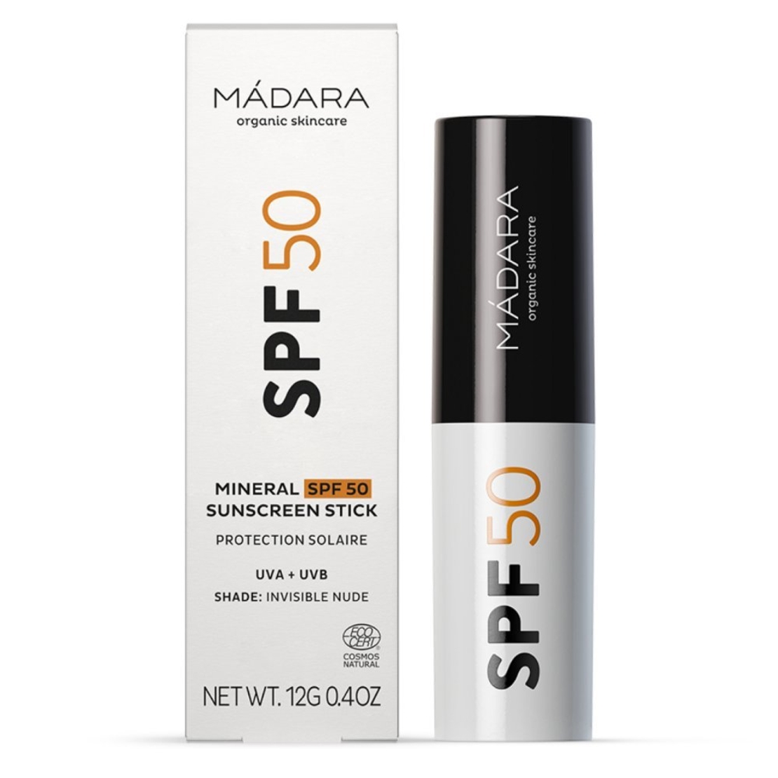 MÁDARA Stick cu Protecție Solară Minerală SPF 50 pentru Față și Zone Sensibile 12g