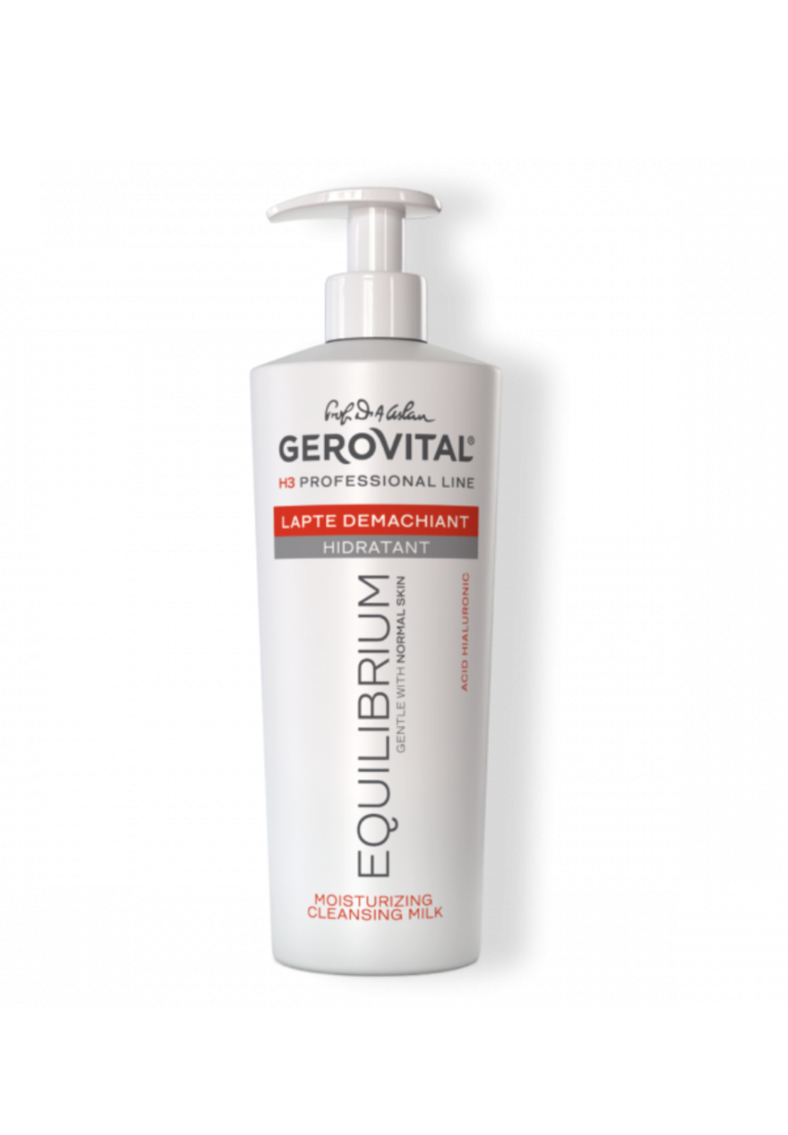 Gerovital H3 Equilibrium - Lapte Demachiant Hidratant cu Acid Hialuronic și Vitamina E pentru Ten Normal 500 ml