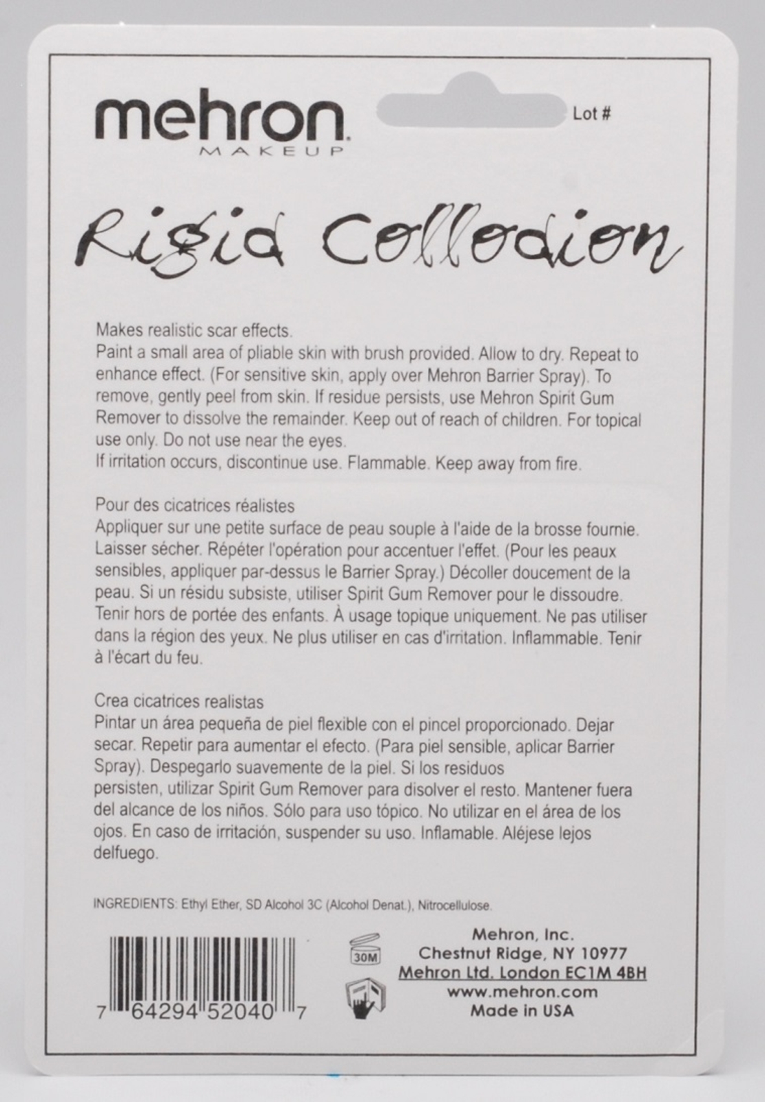 MEHRON  Rigid Collodion 4 ml – Lichid pentru Cicatrici False și Machiaj Efecte Speciale SFX