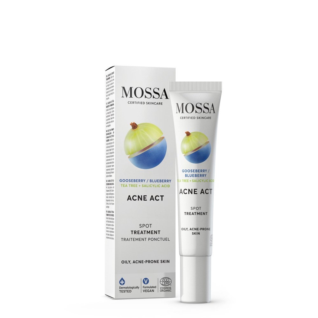 MOSSA ACNE ACT SPOT Tratament Organic BIO pentru Coșuri 15ml – Acid Salicilic și Tea Tree