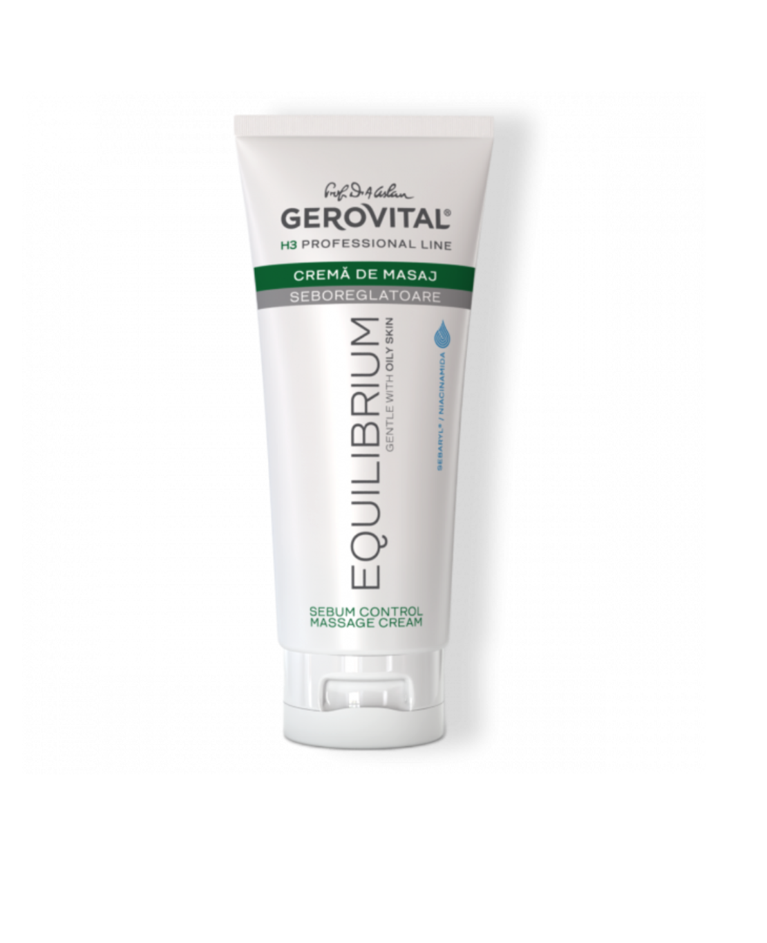 Gerovital H3 Equilibrium - Cremă de Masaj Seboreglatoare, Hidratantă și Calmantă pentru Ten Gras cu Niacinamidă 200 ml