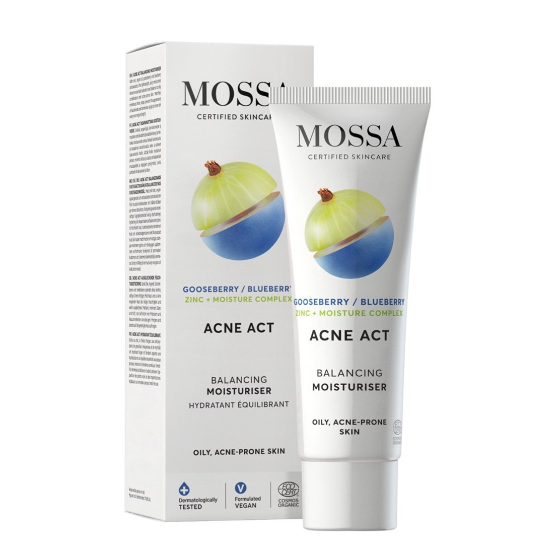 MOSSA ACNE ACT Cremă Hidratantă Echilibrantă BIO și Organică 50ml – Ten Gras, Mixt și Acneic