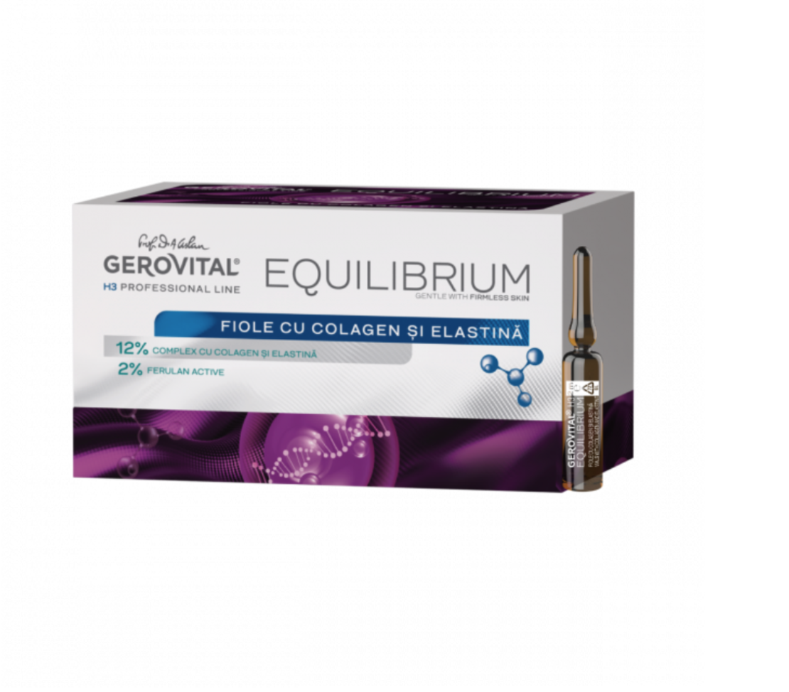 Gerovital H3 Equilibrium - Fiole cu Colagen și Elastină 12% Complex Marin pentru Elasticitate și Reducerea Ridurilor