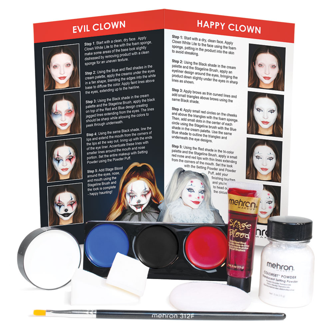 MEHRON Professional Makeup Kit Clown – Kit Machiaj Clovn pentru Halloween și Face Painting