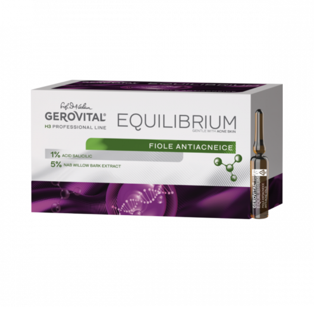 Gerovital H3 Equilibrium - Fiole Antiacnee cu Acid Salicilic 1%, Acțiune Antiinflamatoare și Calmantă