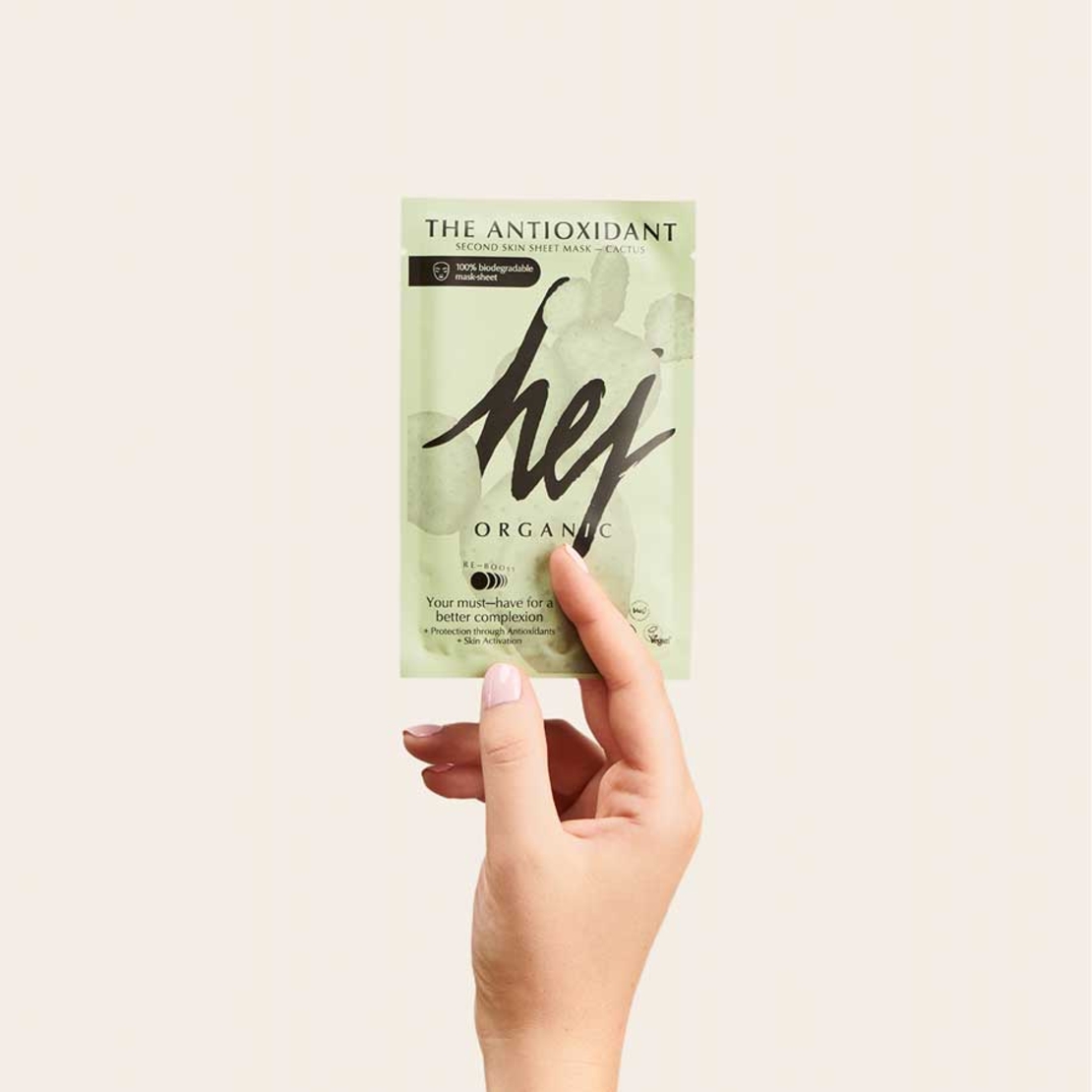 HEJ ORGANIC THE ANTIOXIDANT Mască facială tip șervețel vegană cu ulei de cactus și argan