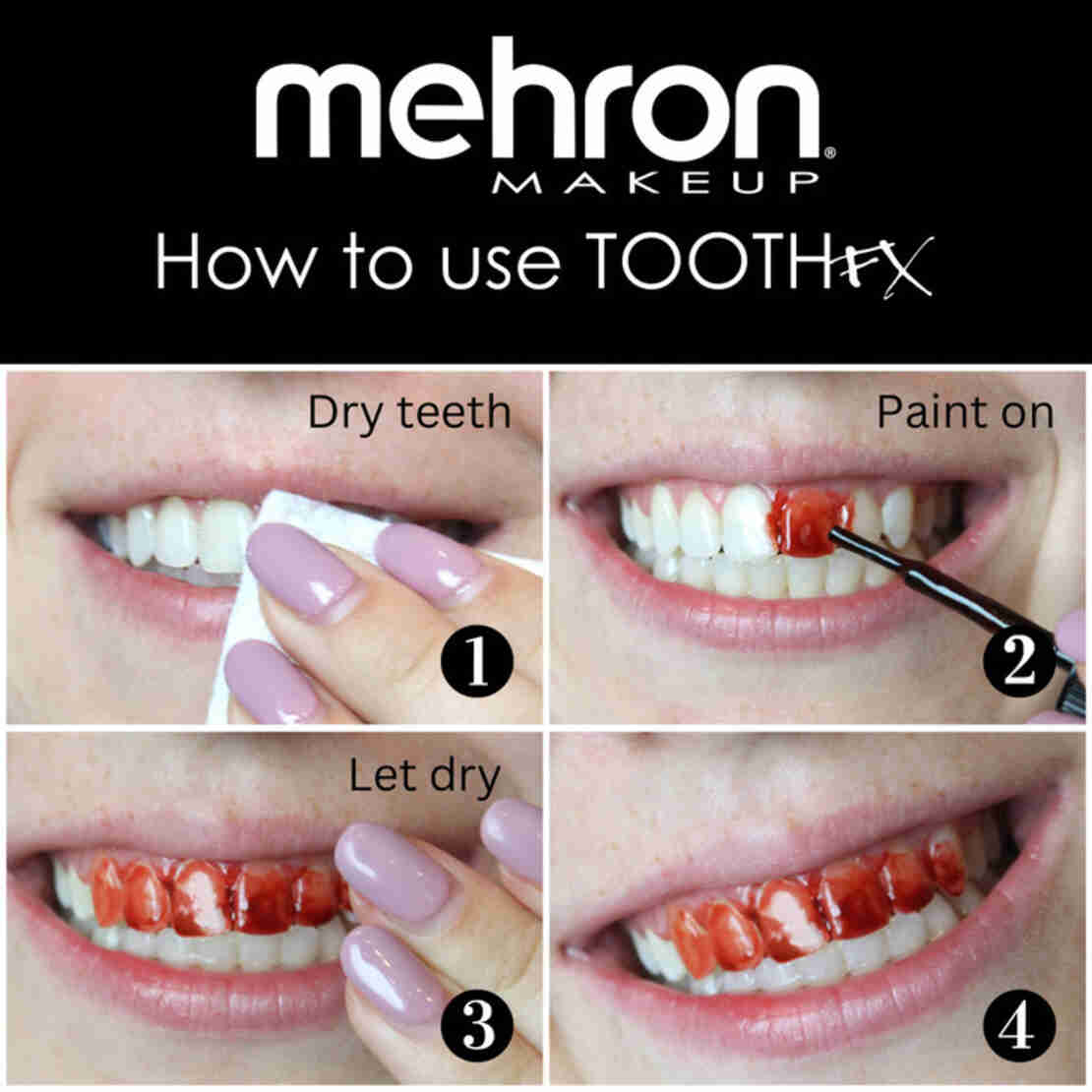 MEHRON Tooth FX Blood Red 4 ml – Vopsea Roșie pentru Dinți, Machiaj SFX și Halloween