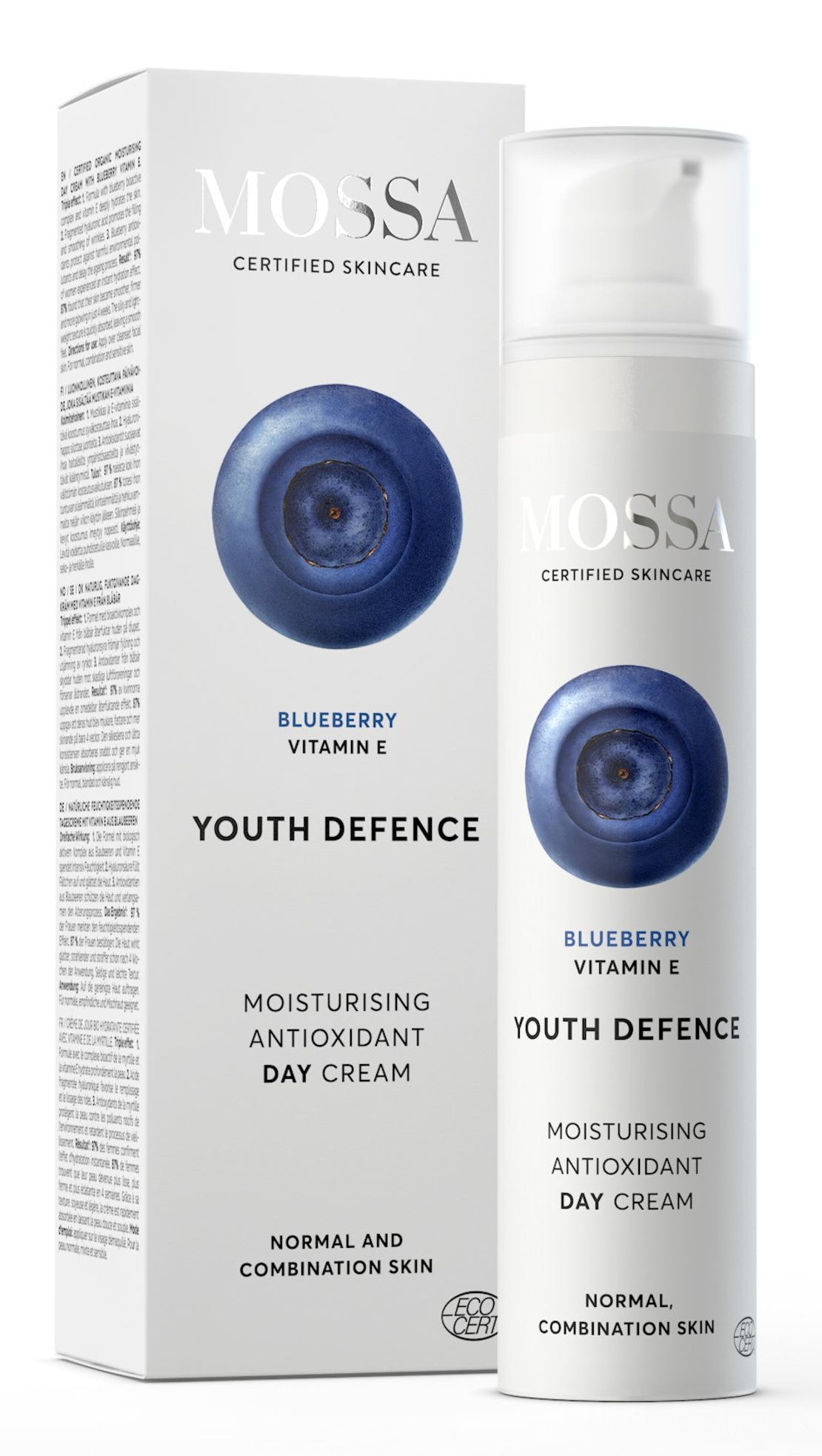 MOSSA YOUTH DEFENCE Cremă hidratantă antioxidantă de zi cu afine bio și acid hialuronic