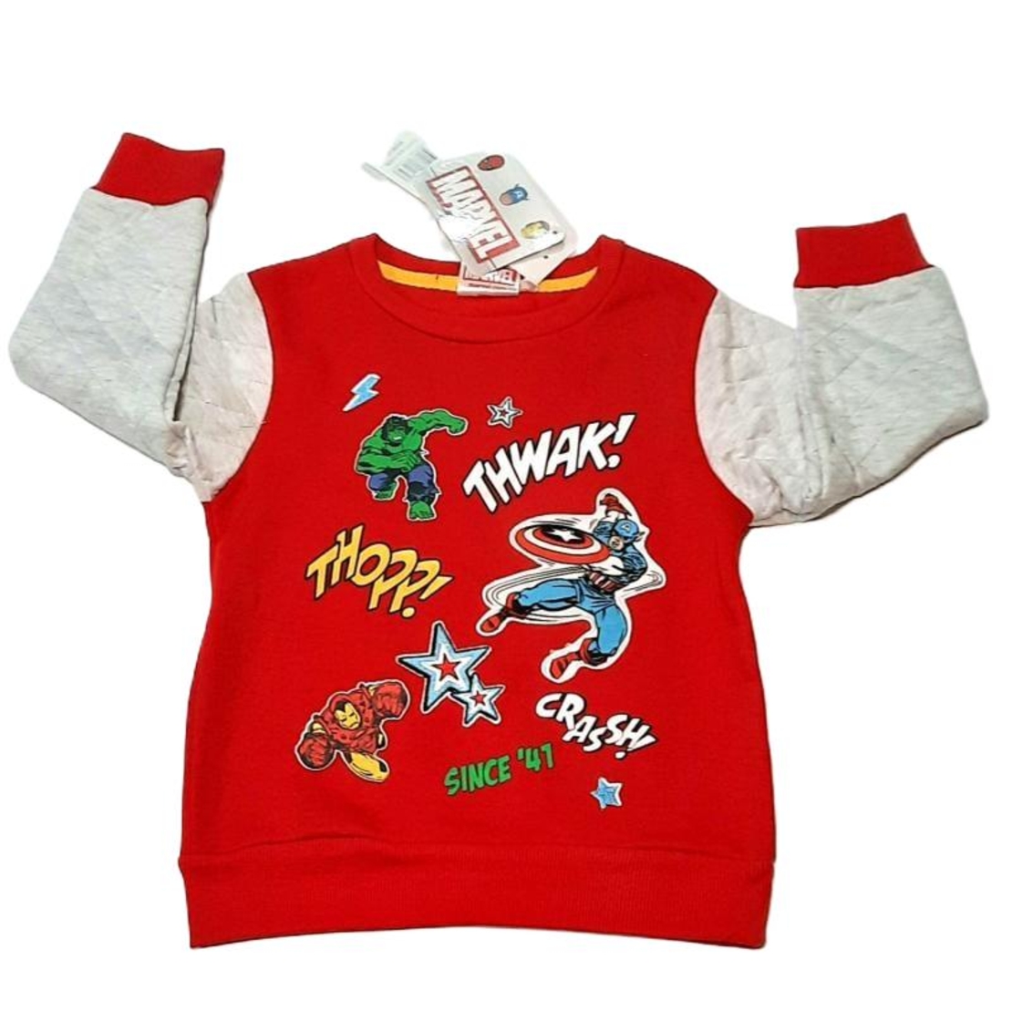 Bluză Băieți Marvel Avengers Roșie – Sweatshirt cu Mâneci Matlasate Gri