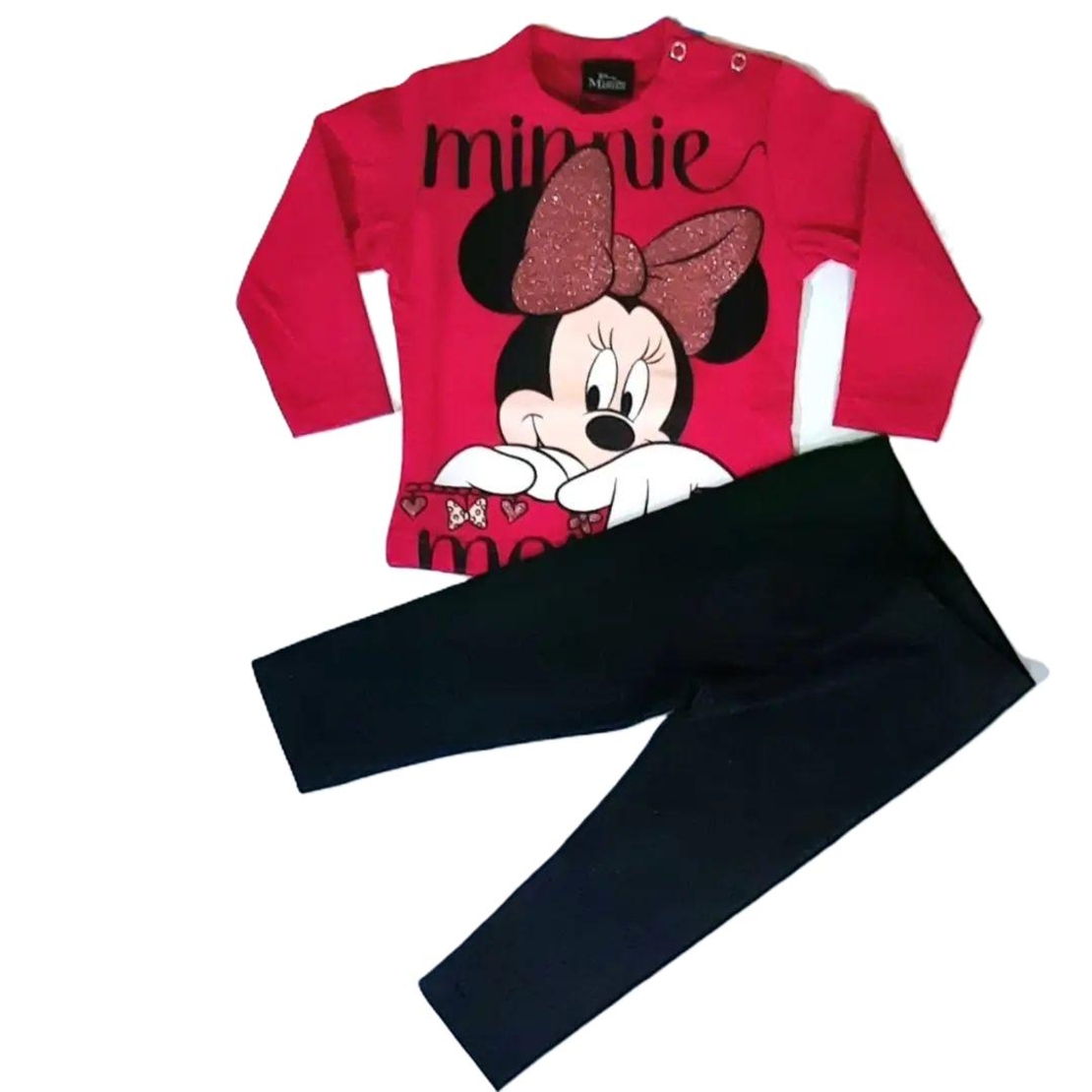 Compleu Trening Fete Minnie Mouse Roșu – Set Bluză și Pantaloni Negri