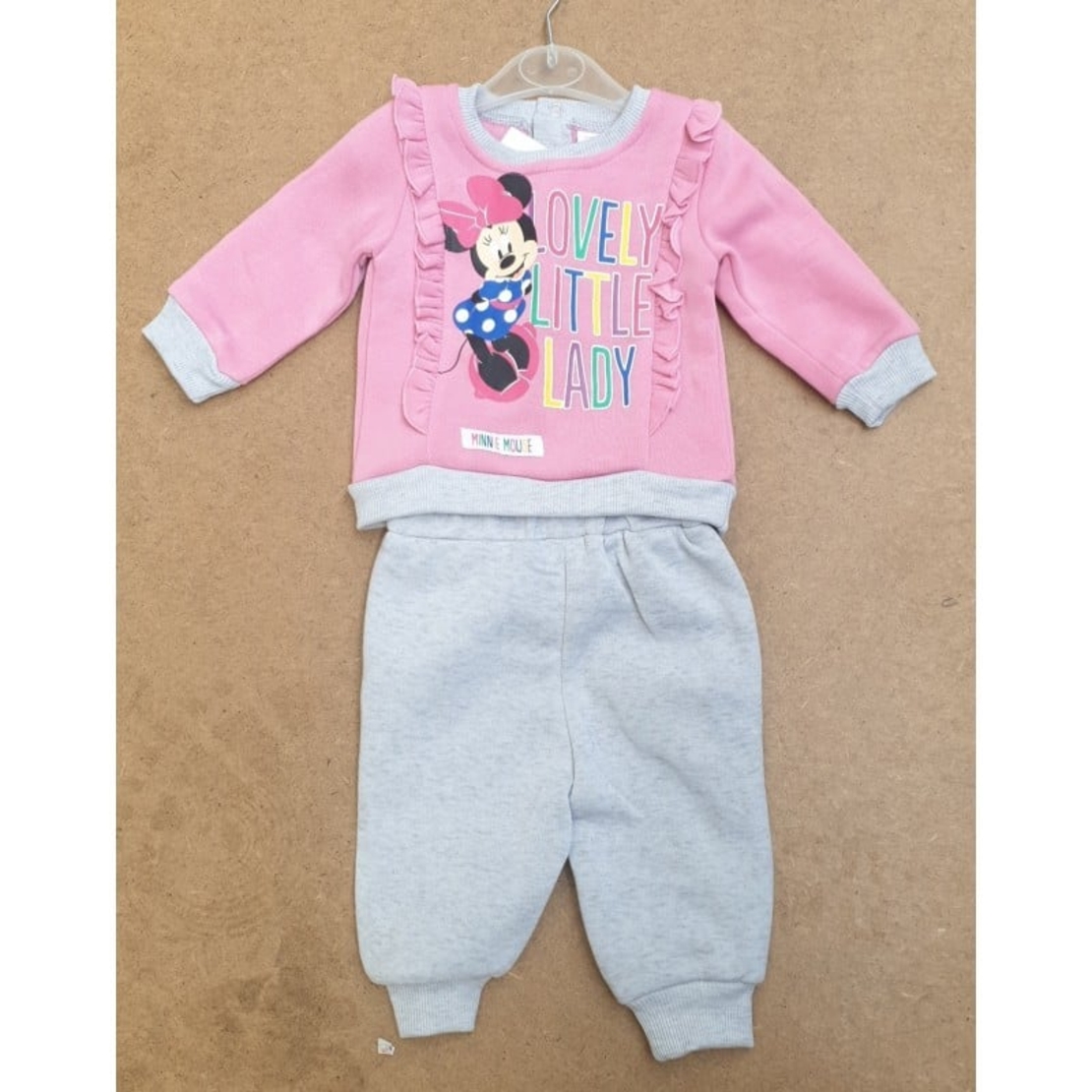 Trening pentru Fetițe din 2 Piese - Model Minnie Mouse „Lovely Little Lady”, Roz/Gri