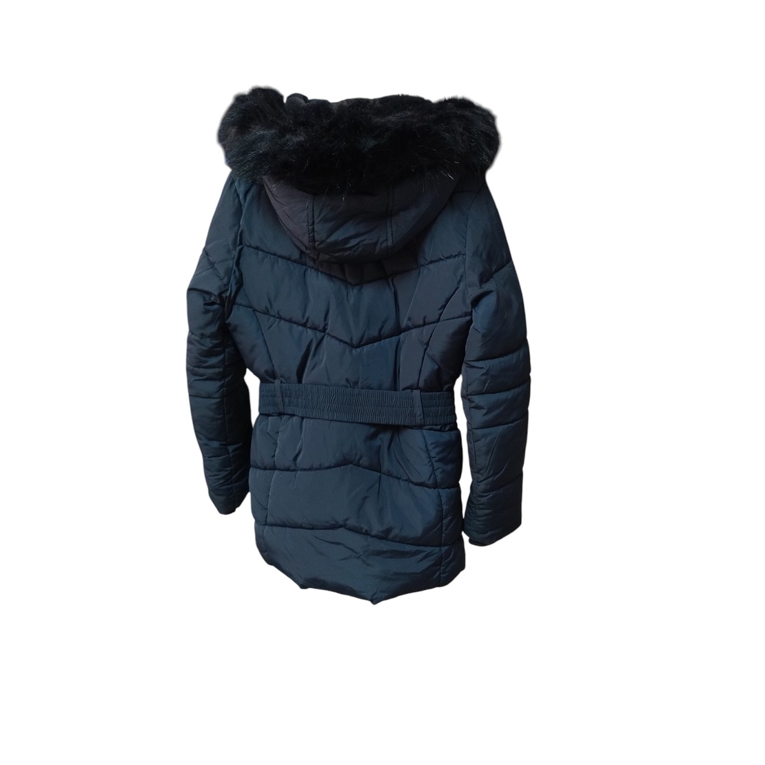 Geacă Lungă de Iarnă Puffer C&A Strong Amazing Girl cu Blăniță și Curea în Talie – Mărimea 146 (10-11 Ani) | Second Hand Premium