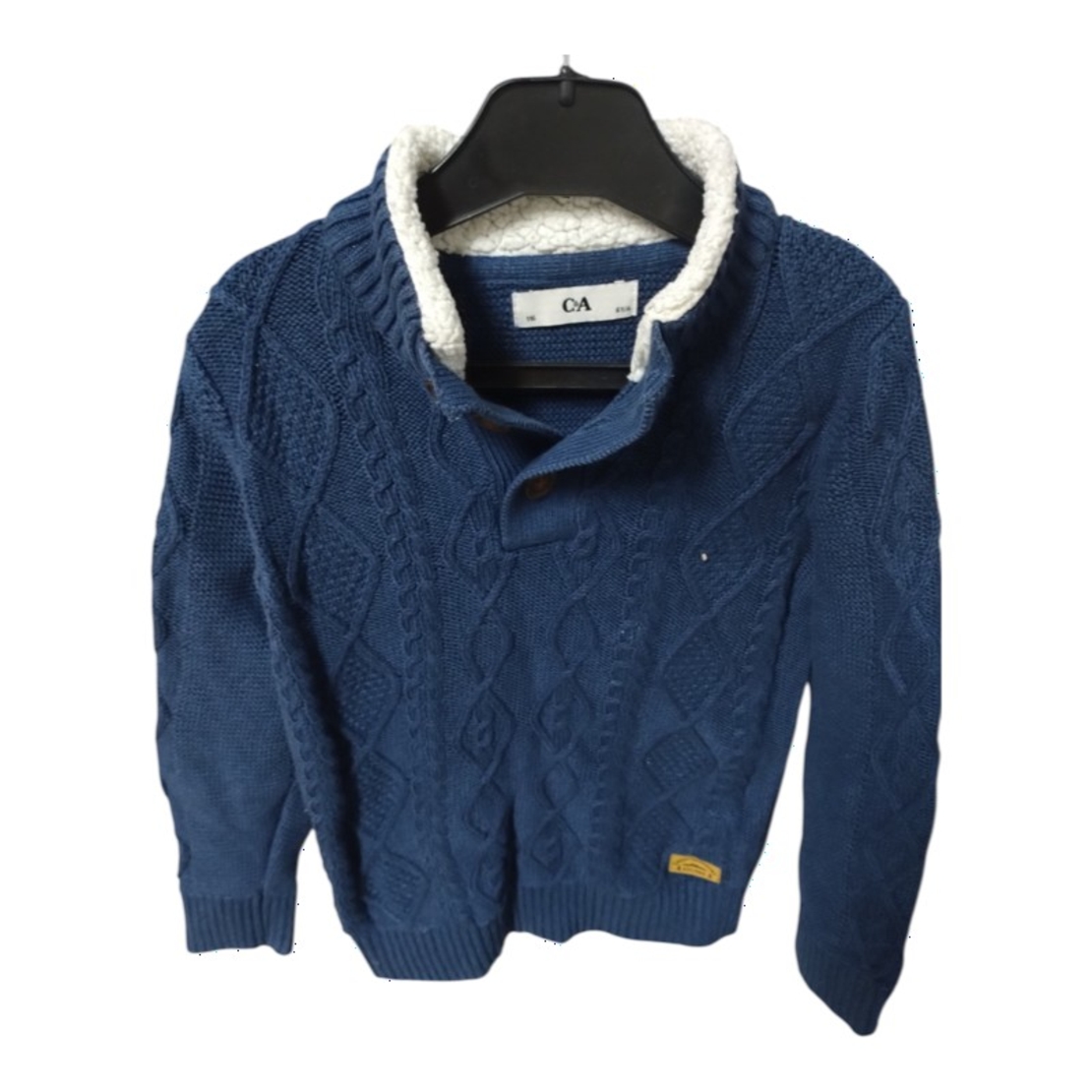 Pulover Tricotat Albastru cu Guler din Blăniță C&A — Mărime 116 (6 ani) — Second Hand Stare Excelentă