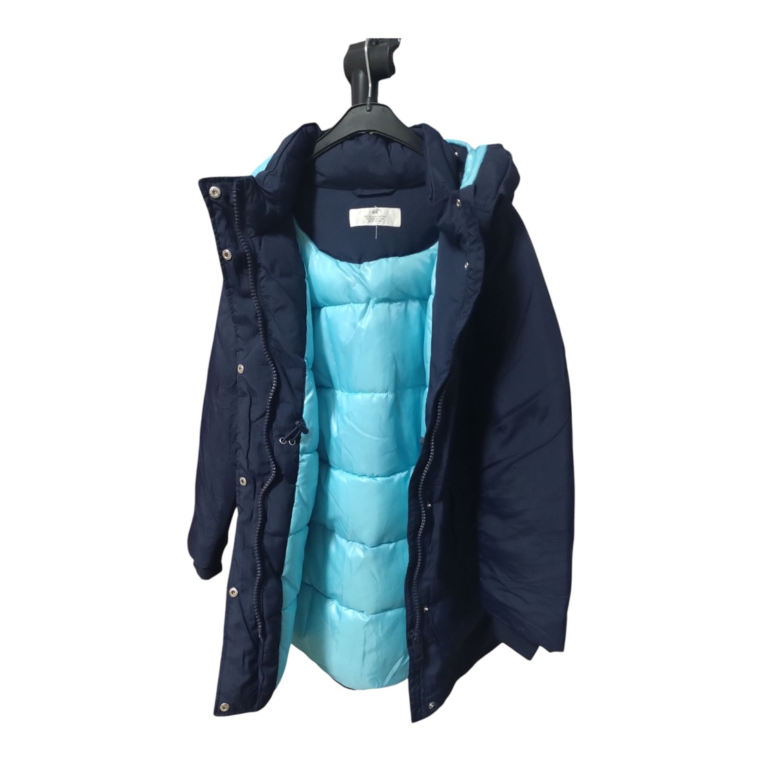 Geacă Lungă de Iarnă H&M Tip Parka cu Glugă și Căptușeală Turcoaz – Mărimea 116 (6 ani) | Second Hand