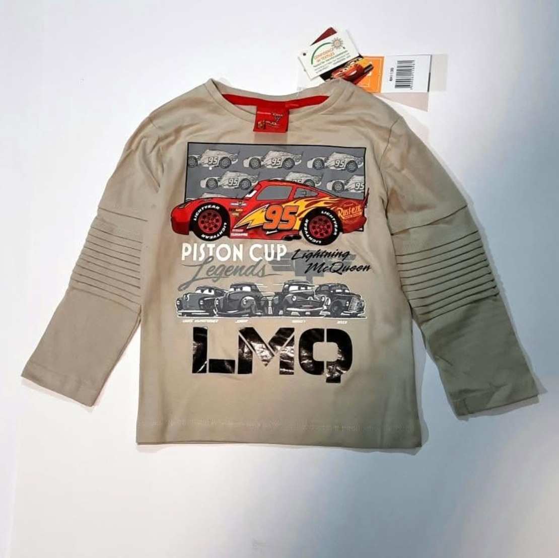 Bluză Băieți Bej Disney Cars - Bluză Mânecă Lungă Fulger McQueen Piston Cup