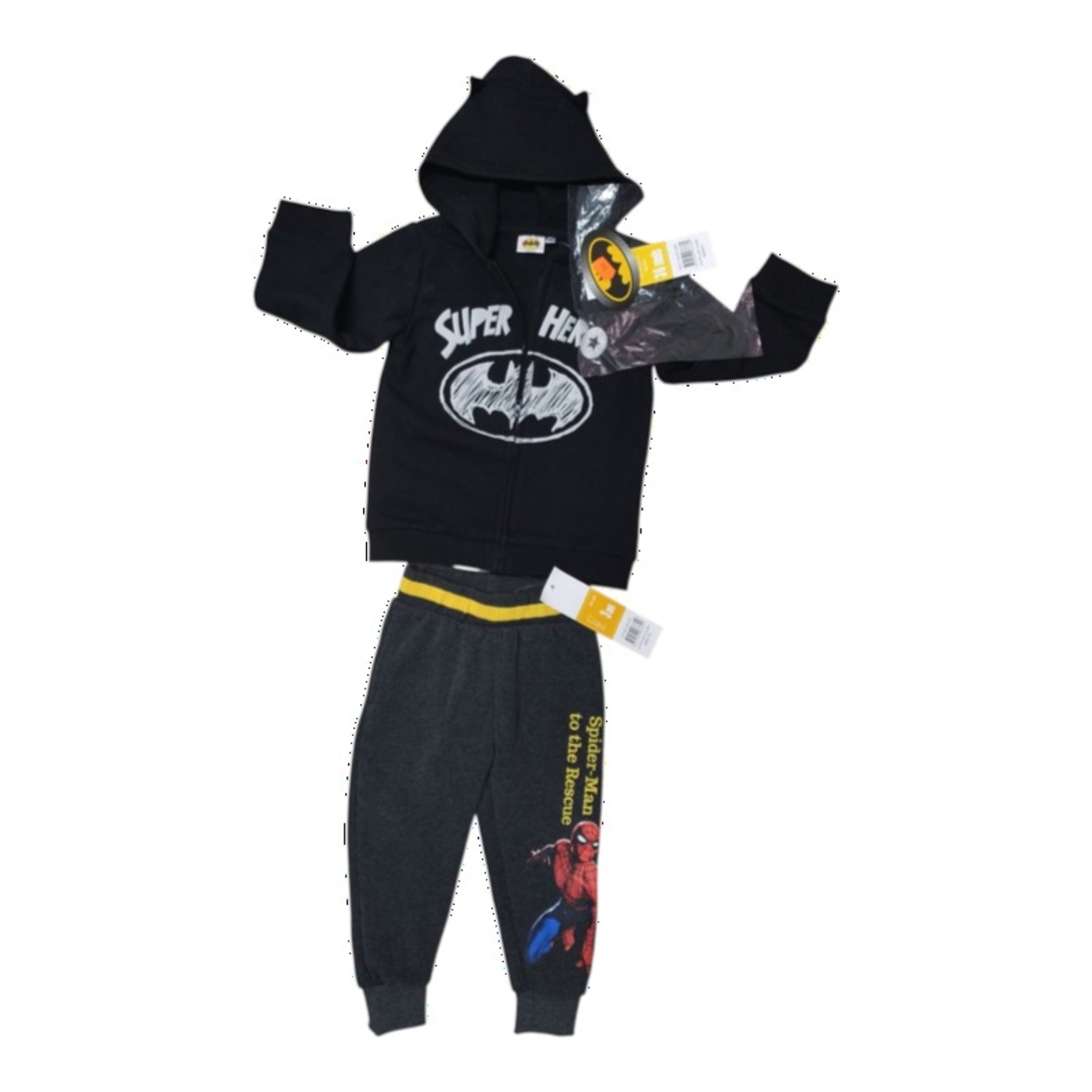 Mega-Lot Premium 17 piese băieți mărimea 3 ani (92-98 cm) - Hanorac Batman, vestă fâș, haine noi Spider-Man și ochelari Avengers CADOU