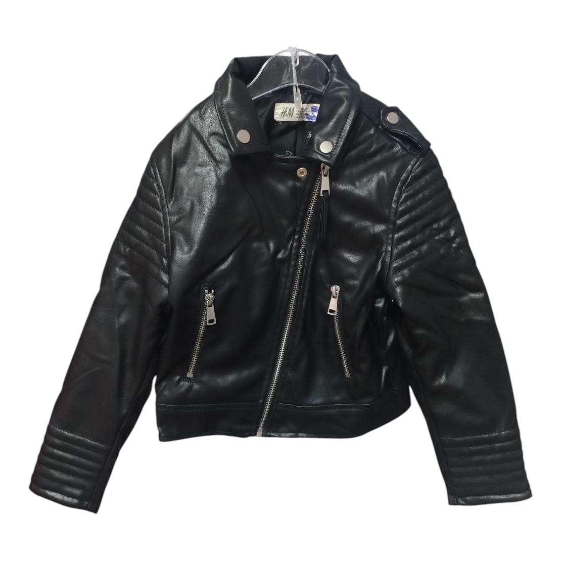 Jachetă Biker din Piele Ecologică H&M, Stil Rock cu Fermoare Asimetrice – Mărimea 6-7 ani (122 cm) | Second Hand
