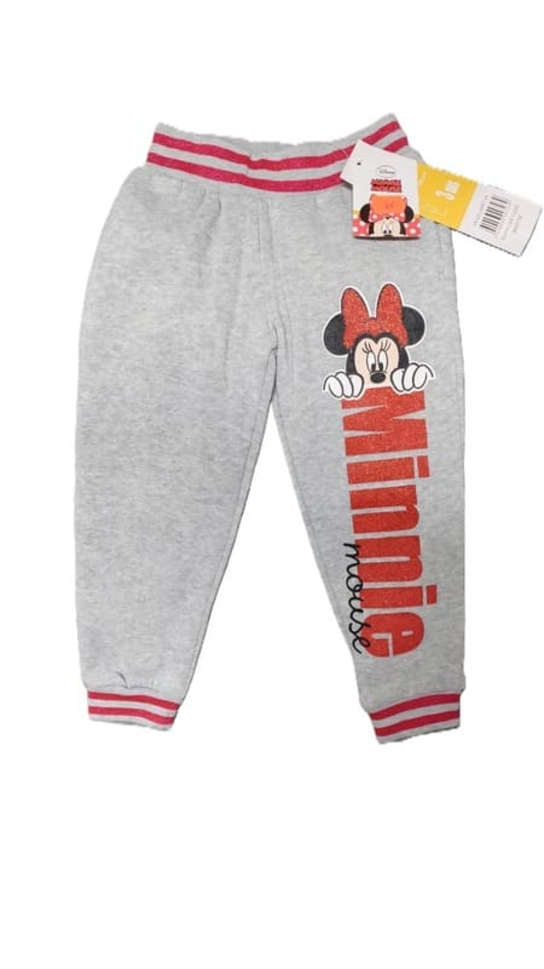 Pantaloni de trening vătuiți gri Minnie Mouse cu glitter și buzunare, mărimea 98 (3 ani) - Calitate Extra